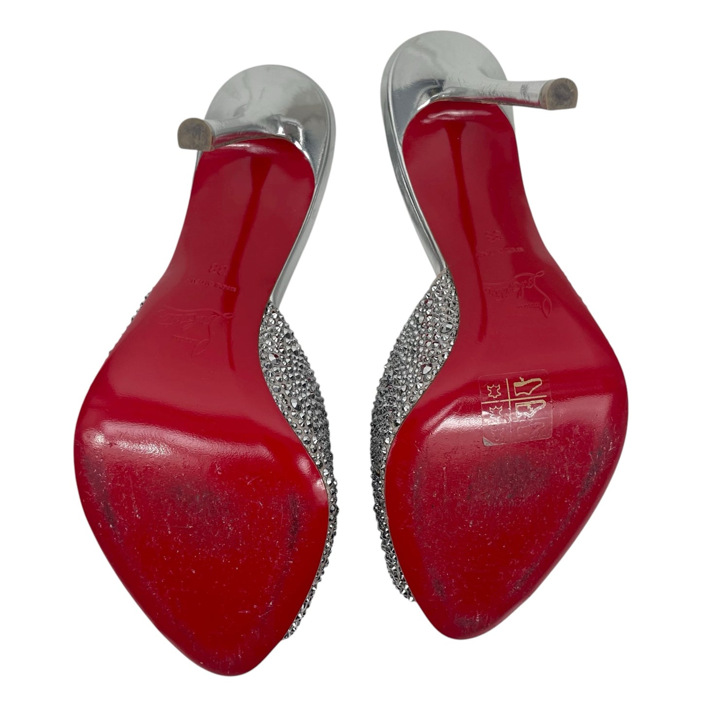 Christian Louboutin Me Dolly Strass 100mm Crystal Mules Silver Size 38