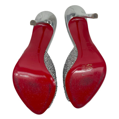 Christian Louboutin Me Dolly Strass 100mm Crystal Mules Silver Size 38