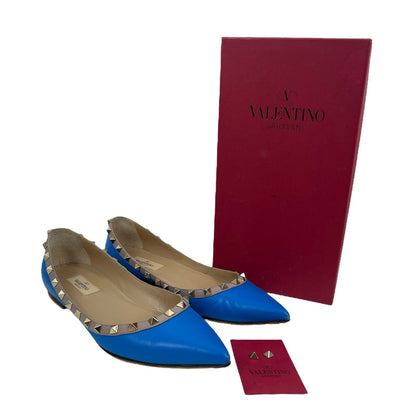 Valentino Garavani Rockstud Two Tone Poined Toe Flats Blue Pink Size 40