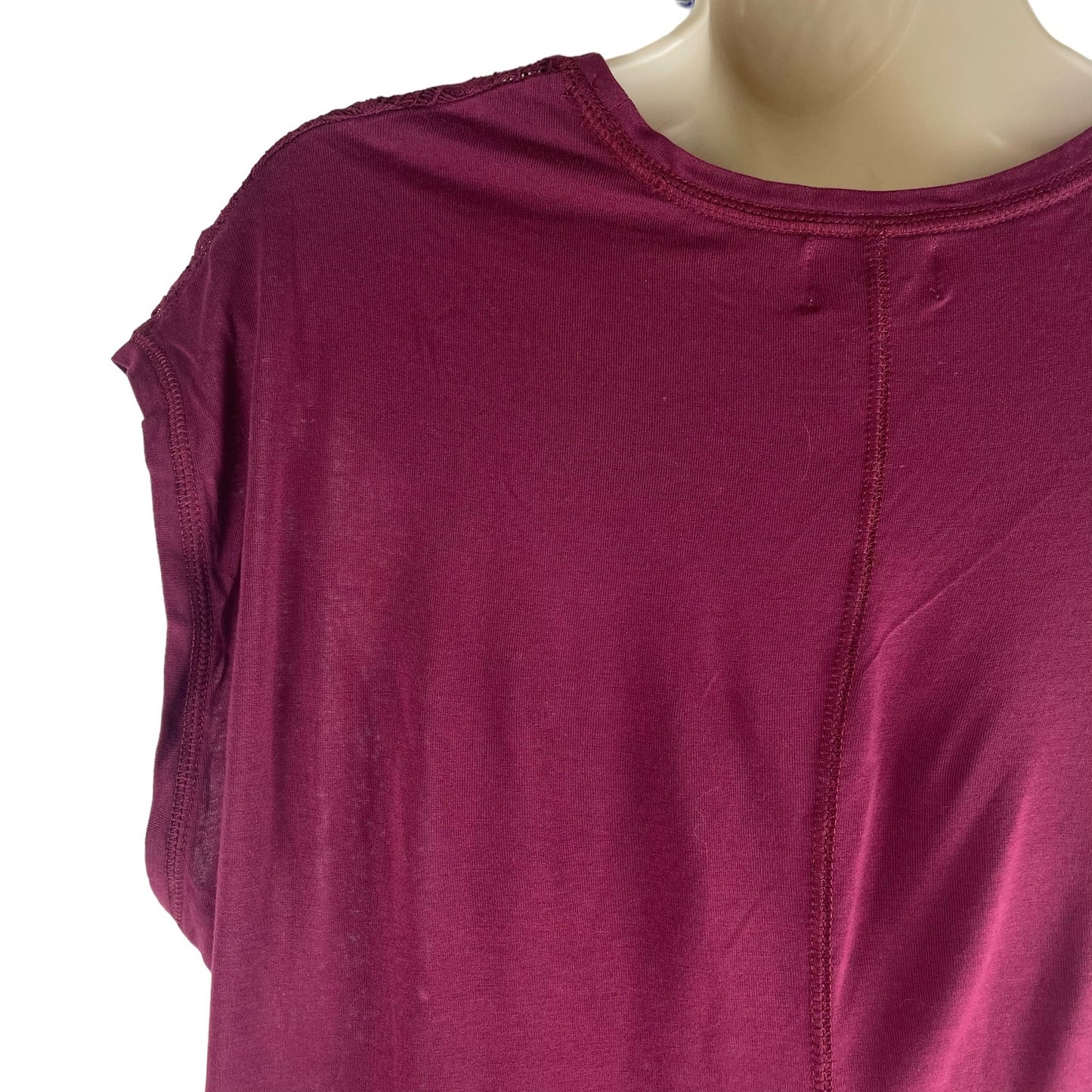 Old Navy Sleeveless Lace Front Boxy Top Soft Jersey Burgundy Size S