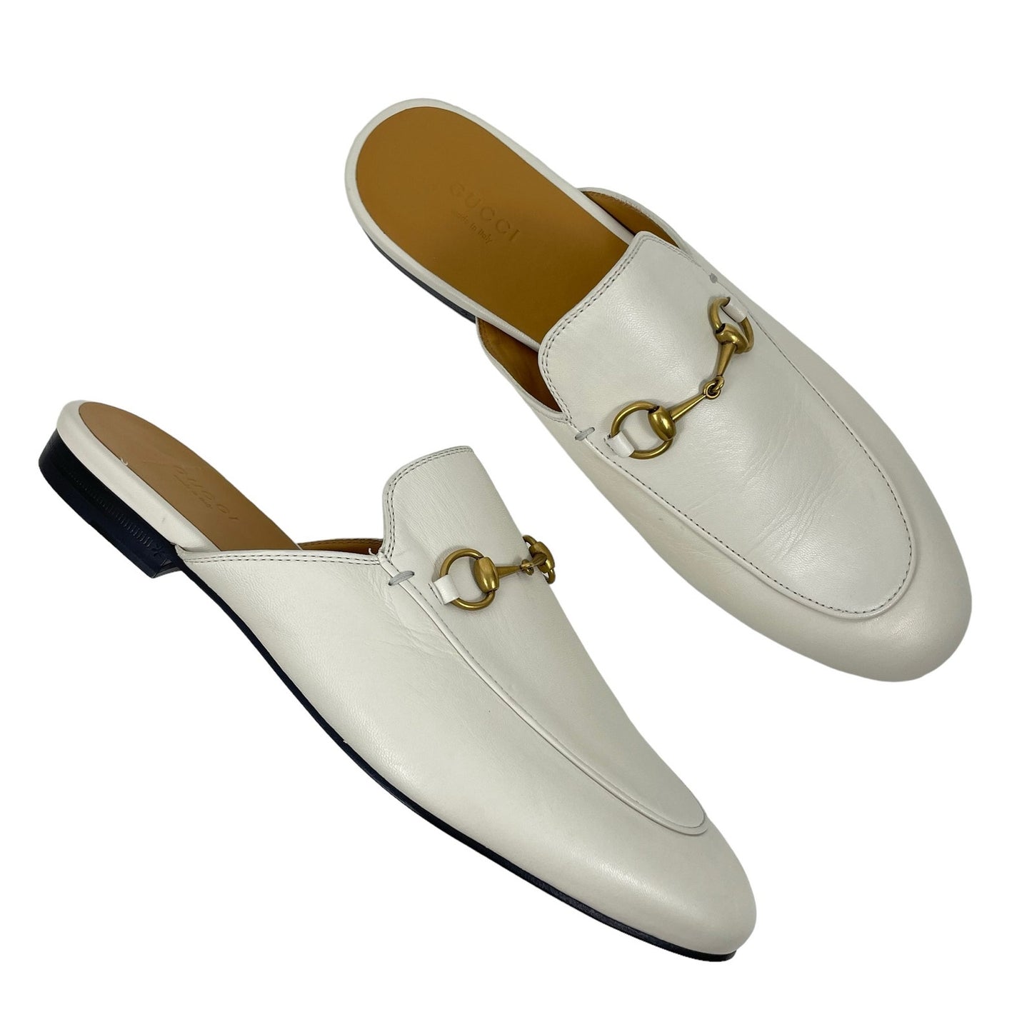 Gucci Princetown Horsebit Slipper Mules White Leather Size 40.5