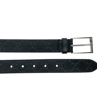 Gucci Black Perforated GG Logo Embossed Leather Belt Size 110/44