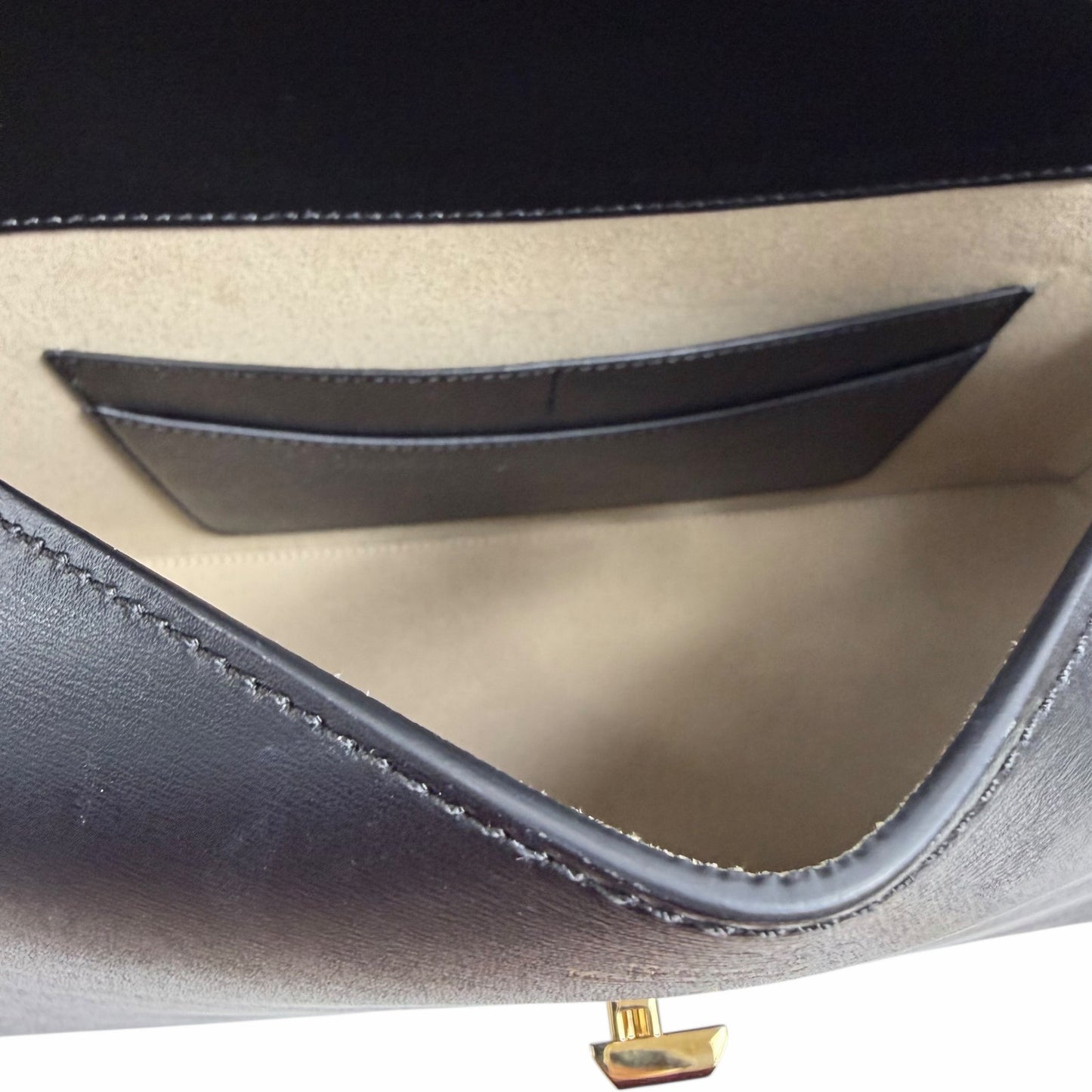 Toteme T Lock Leather Top Handle Satchel Bag Black Gold