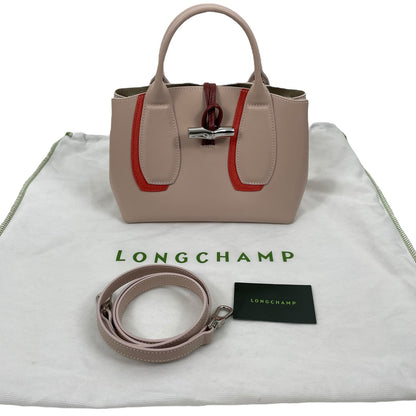 Longchamp Roseau Shadow Leather Tote Bag Crossbody Metallic Clasp Pink