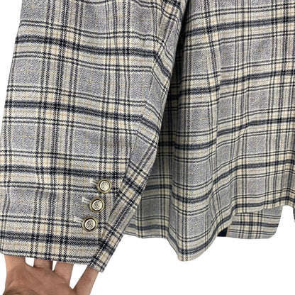 Talbots Long Blazer Jacket Foliage Plaid Navy Beige Size 20WP