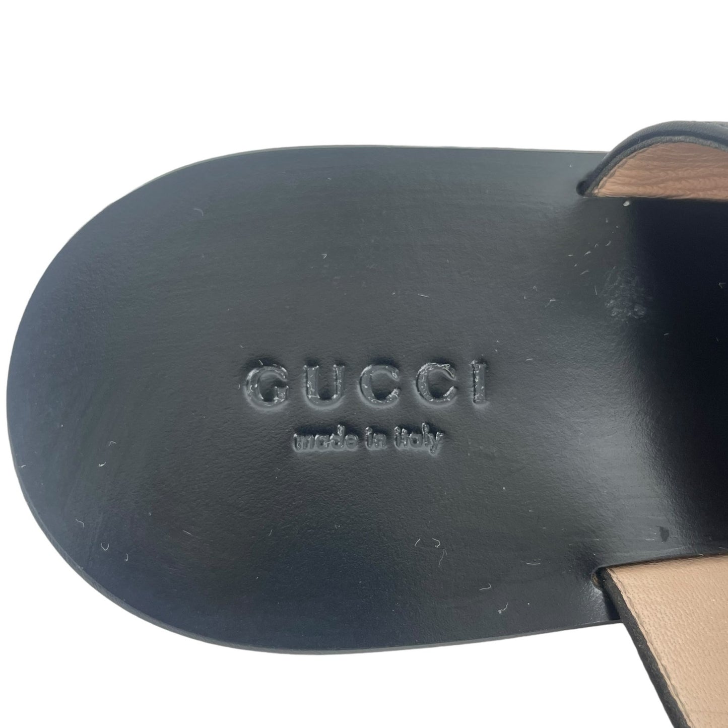 Gucci Leather Thong Sandals with Double G Logo Black Gold Size 37.5