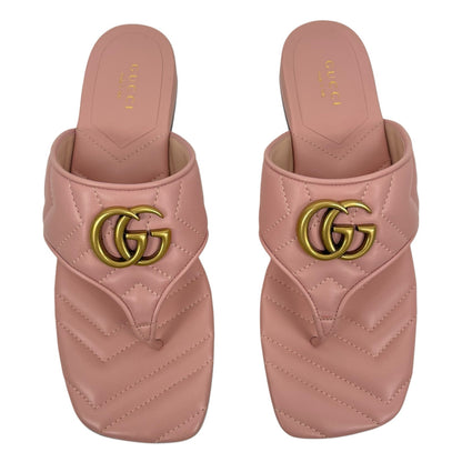 Gucci GG Logo Marmont Leather Thong Flat Sandals Pink Gold Size 37.5
