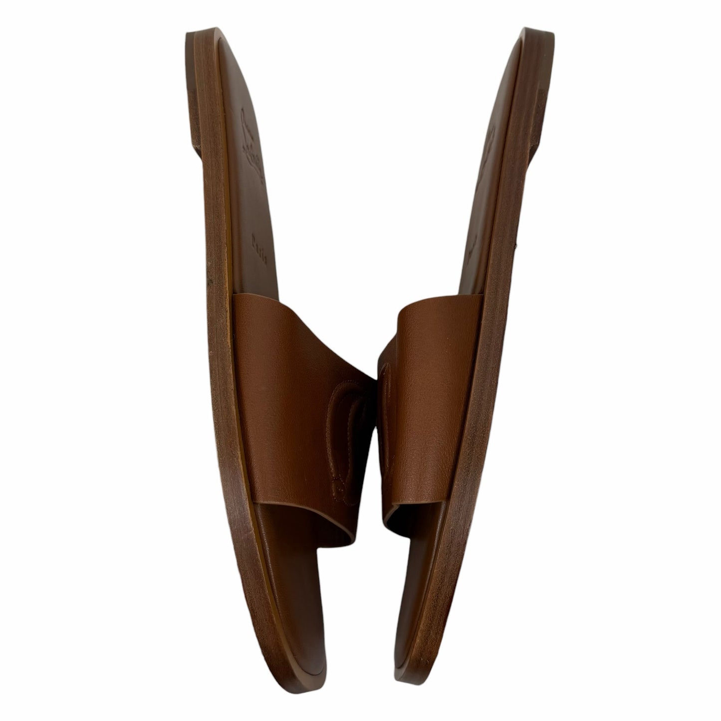 Christian Louboutin CL Mule Leather Flat Slide Sandal Brown Size 40
