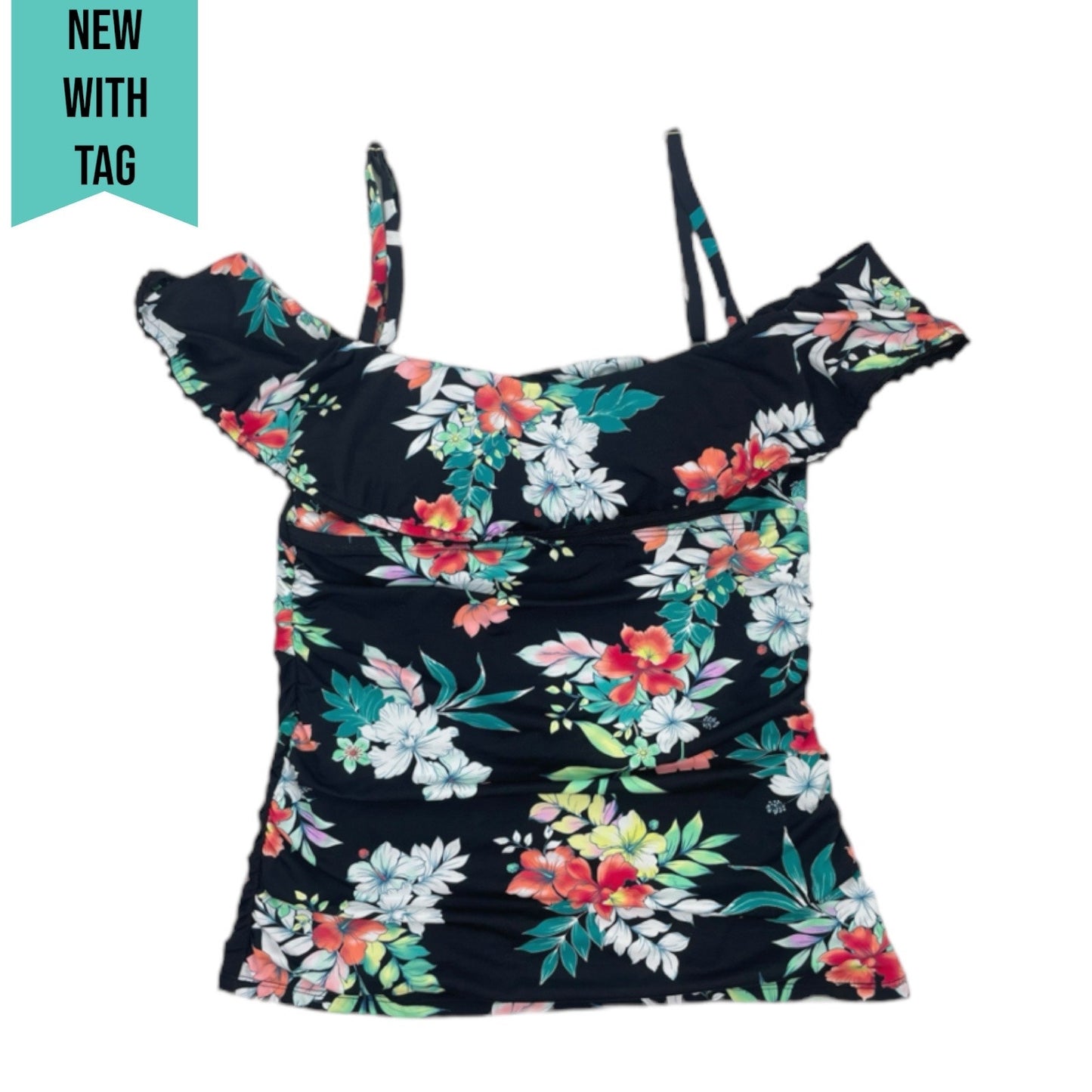 Tommy Bahama Floral Springs Flounce Tankini Top Swim Size XS