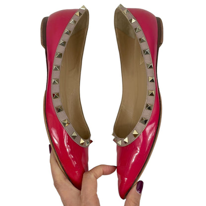 Valentino Garavani Rockstud Two Tone Poined Toe Flats Red Pink Size 40