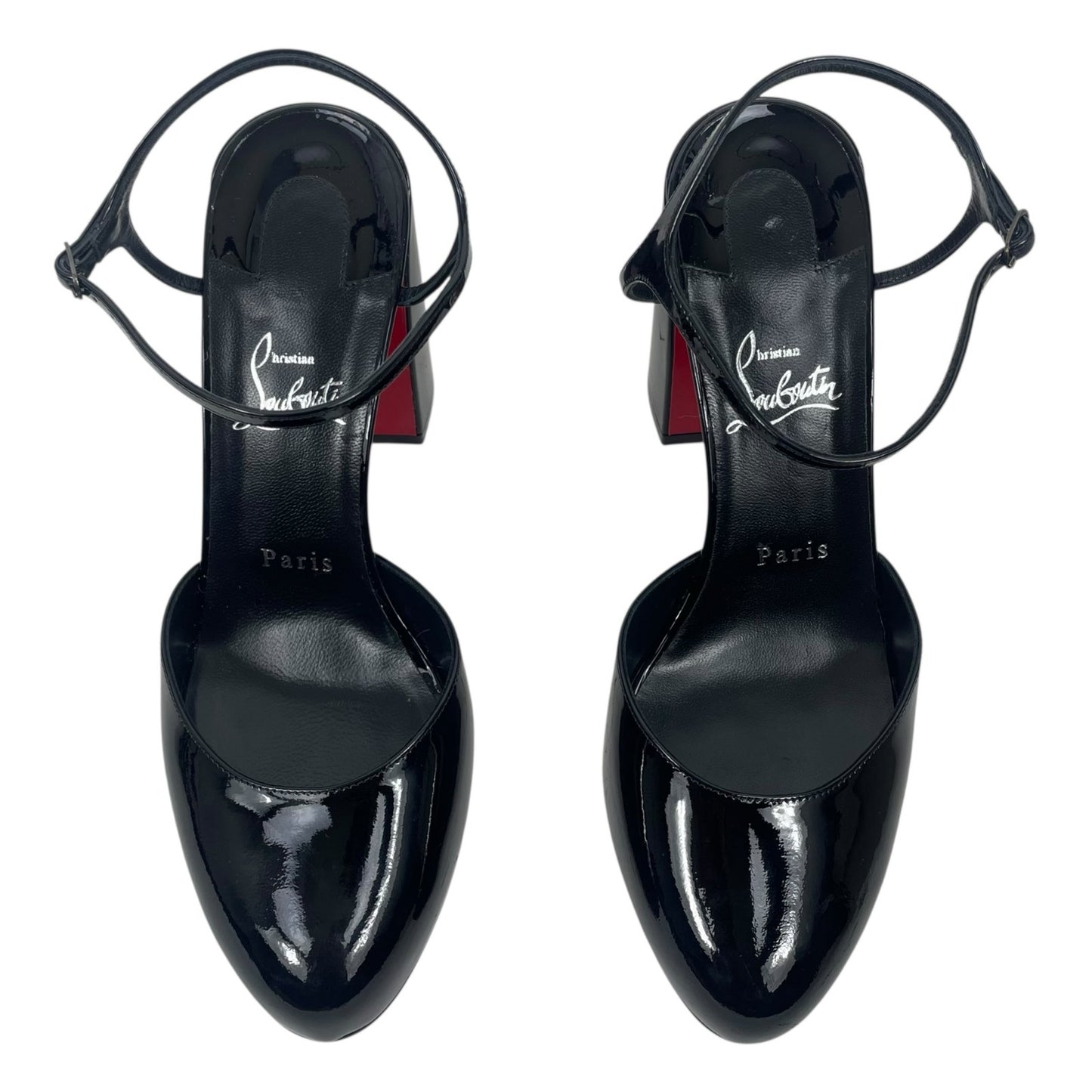 Christian Louboutin Jane 85 Patent Leather Pump Ankle Strap Black Size 40