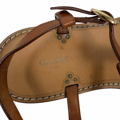 Celine Triomphe Thong Leather Flat Sandal Ankle Strap Brown Size 36
