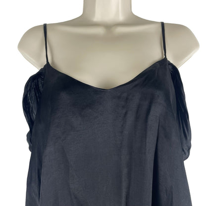 Topshop Cold Shoulder Satin Cami Top Loop Tie Black Size 2