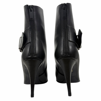 Alexander McQueen Heron Buckle Leather Heeled Boot Black Size 38