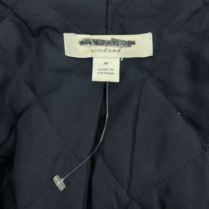 Ann Taylor Weekend Collection Faux Fur Trim Wool Duffle Coat Blue Size M