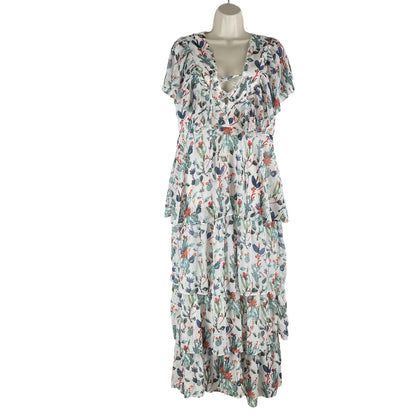 Walter Baker Sandra Cactus Bloom Ruffle Lace Up Maxi Dress Size 8