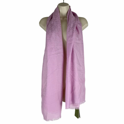 Gucci Wool Silk GG Monogram Light Jacquard Scarf Light Pink 18"x70"