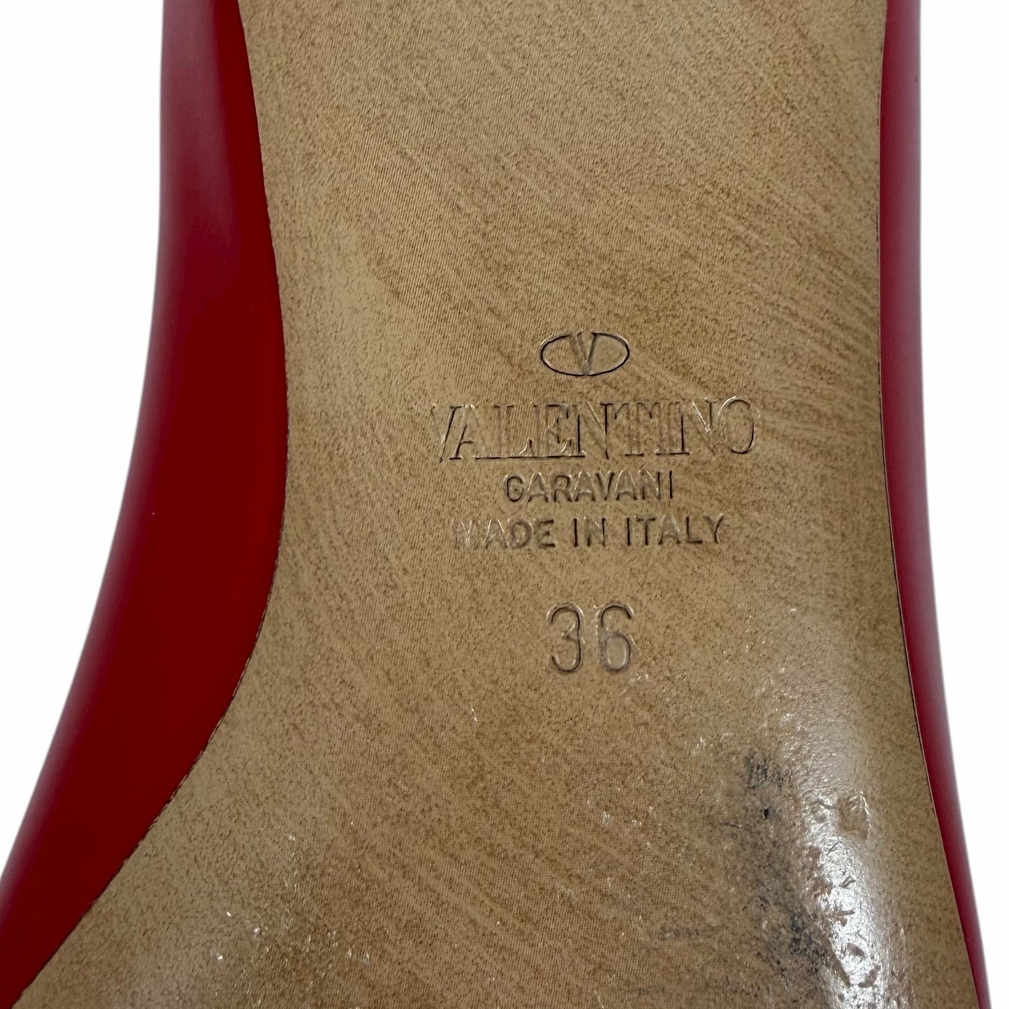 Valentino Garavani Vlogo Pointed Toe Nappa Leather Flats Red Size 36