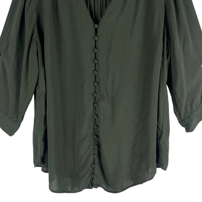 Torrid Harper V Neck Popover Top 3/4 Sleeve Military Green Size 1X