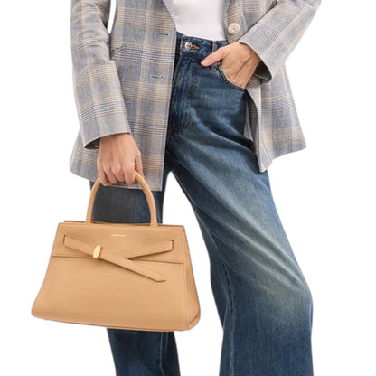 Veronica Beard Dash Bag Tan Pebble Leather Belted Handbag Sand