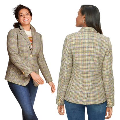 Talbots Classic Shetland Blazer Jacket Morning Plaid Green Size 14P