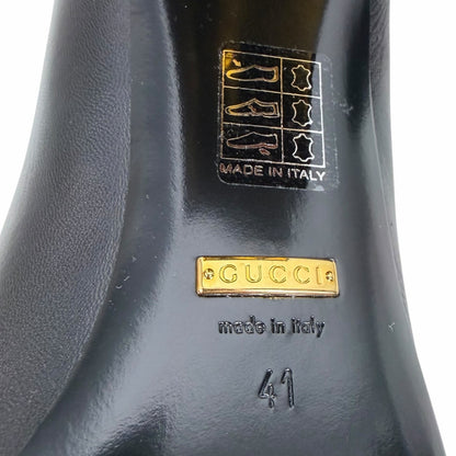 Gucci Horsebit Square Toe Leather Pump Block Heel Black Gold Size 41