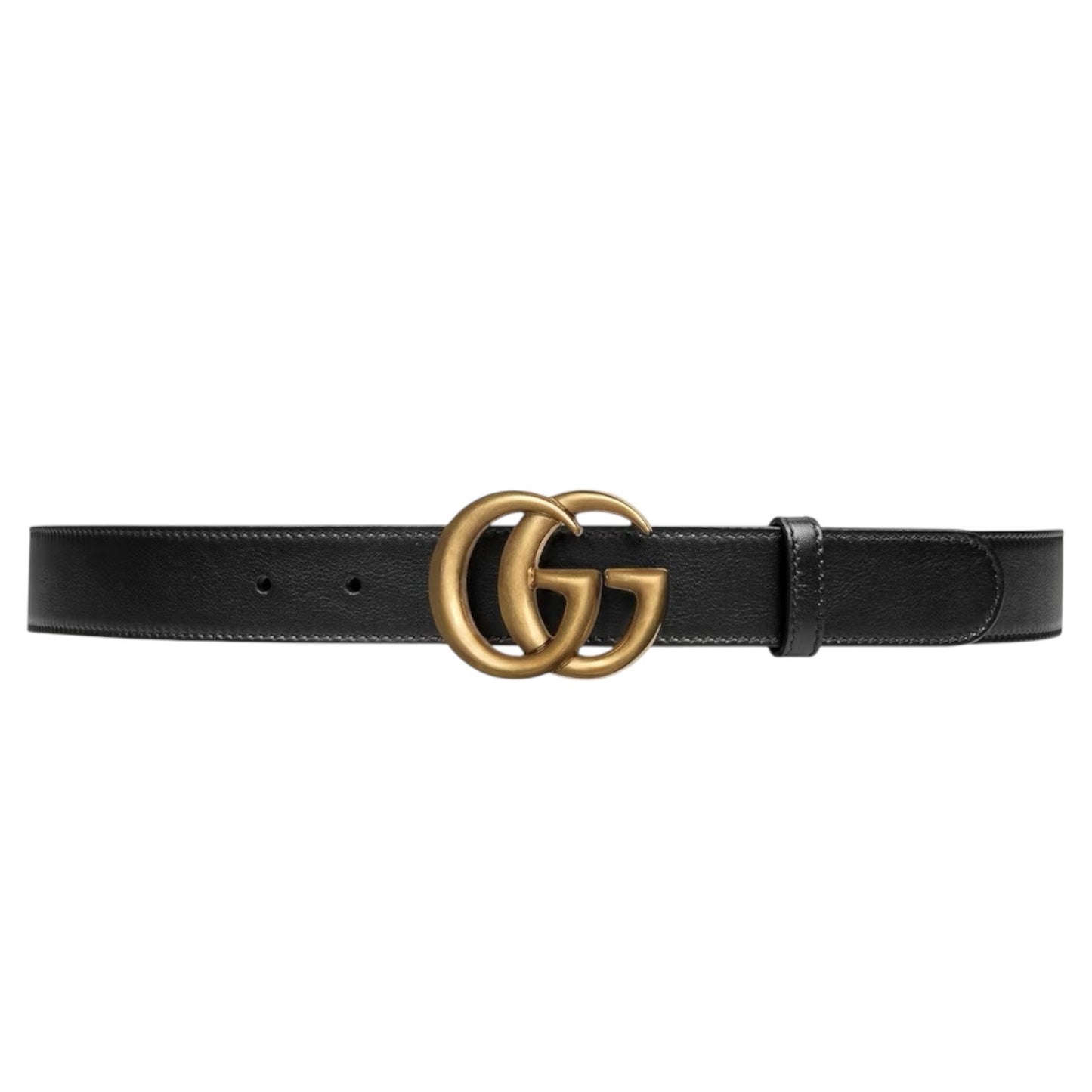 Gucci GG Marmot 30mm Thin Leather Belt Black Gold Buckle Men Size 105/42