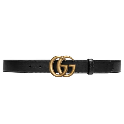 Gucci GG Marmot 30mm Thin Leather Belt Black Gold Buckle Men Size 105/42
