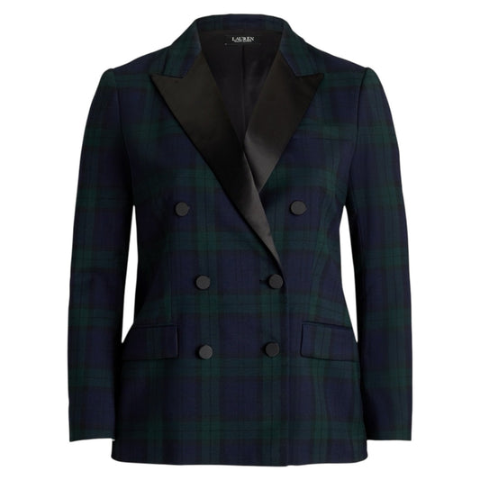 Lauren Ralph Lauren Plaid Double Breasted Satin Trim Blazer Size 2