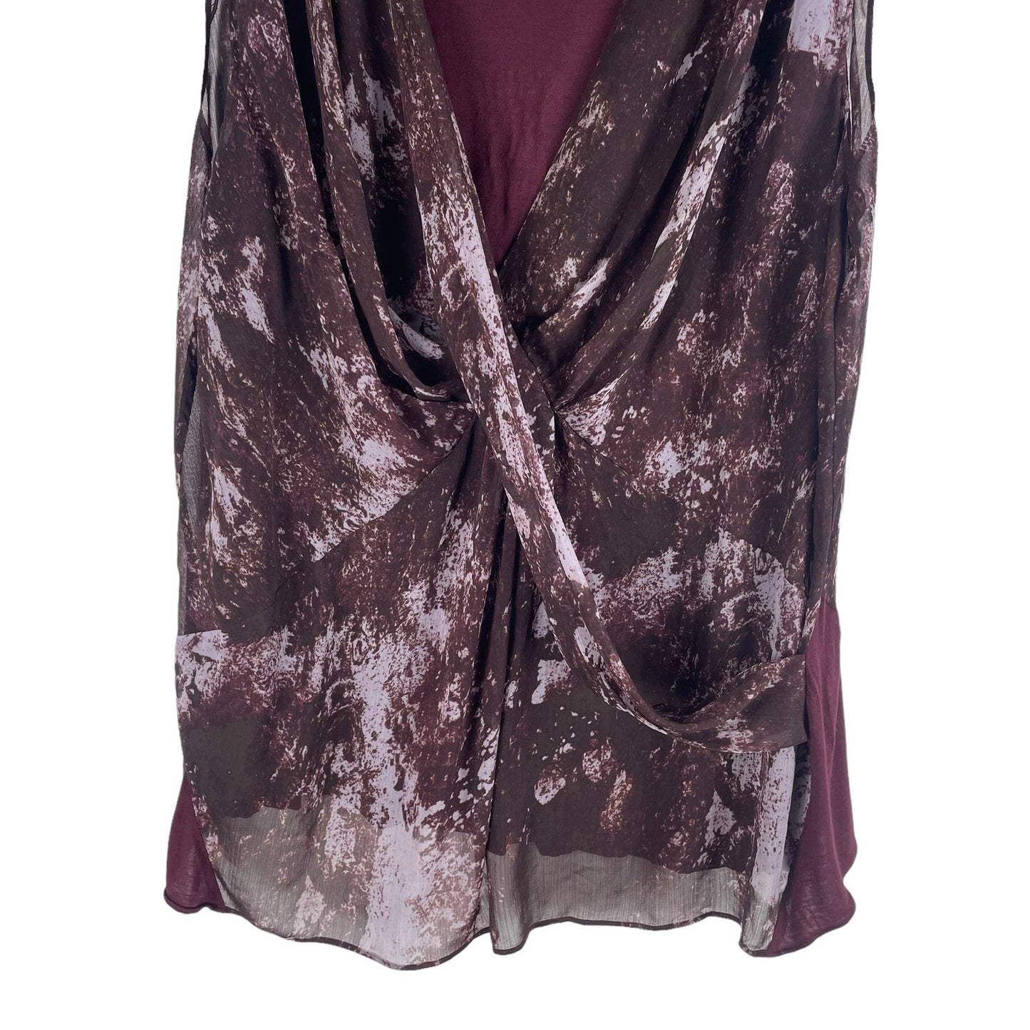 H by Halston Sleeveless Printed Chiffon Drapey Top Burgundy Size 28W