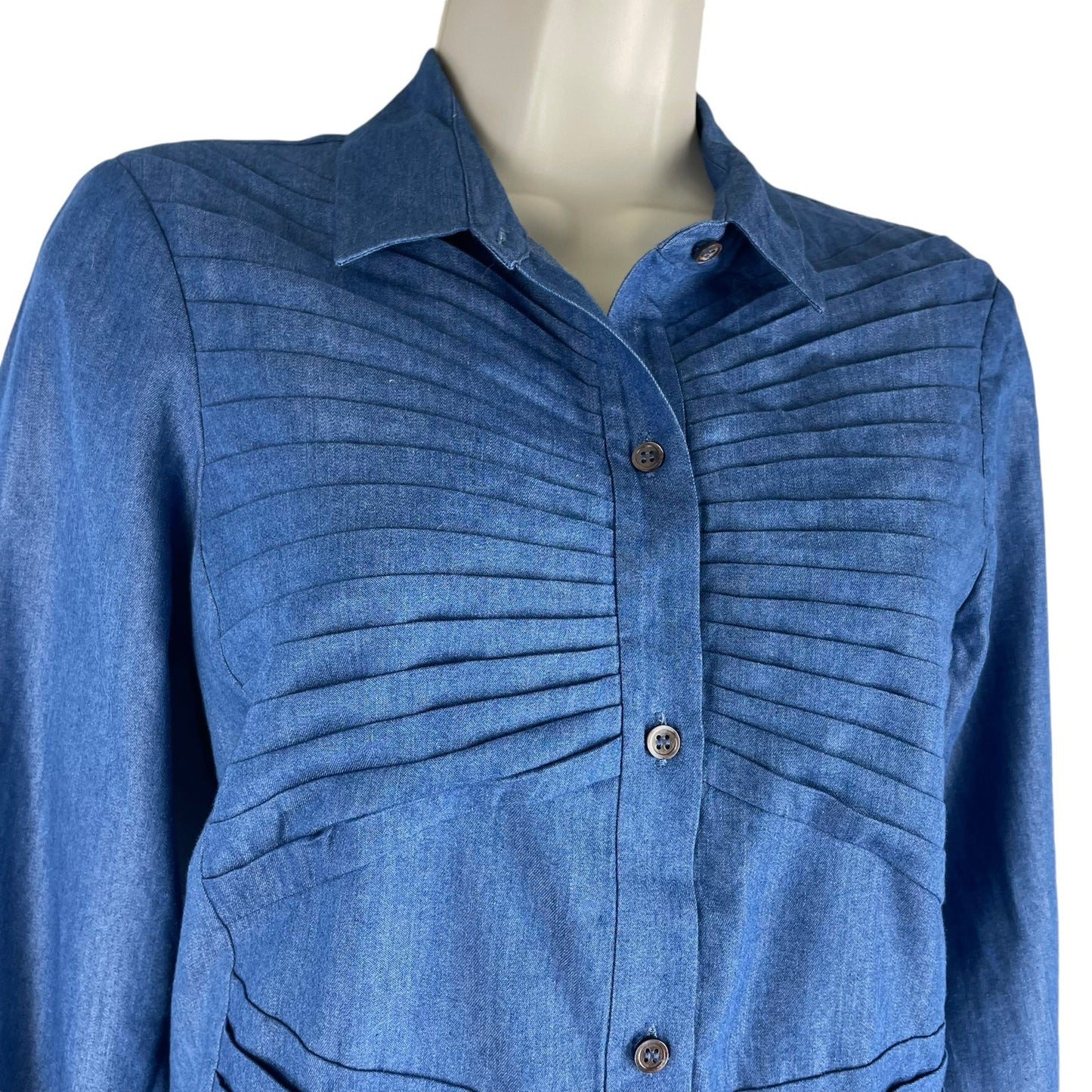 Halston Heritage Pintuck Chambray Shirt Dress Denim Blue Size 2