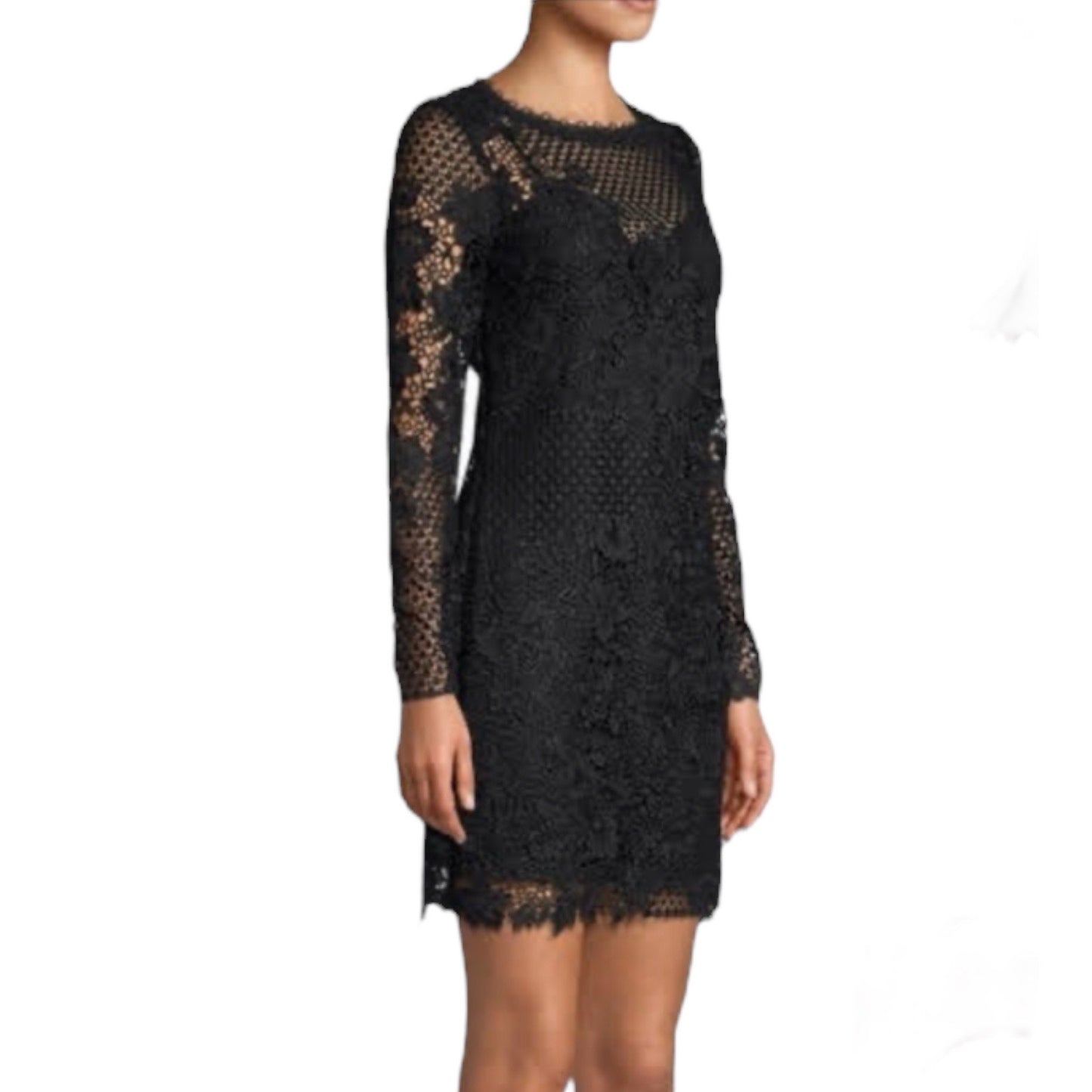 Joie Hemera Lace Yoke Long Sleeve Mini Dress Black Size 8