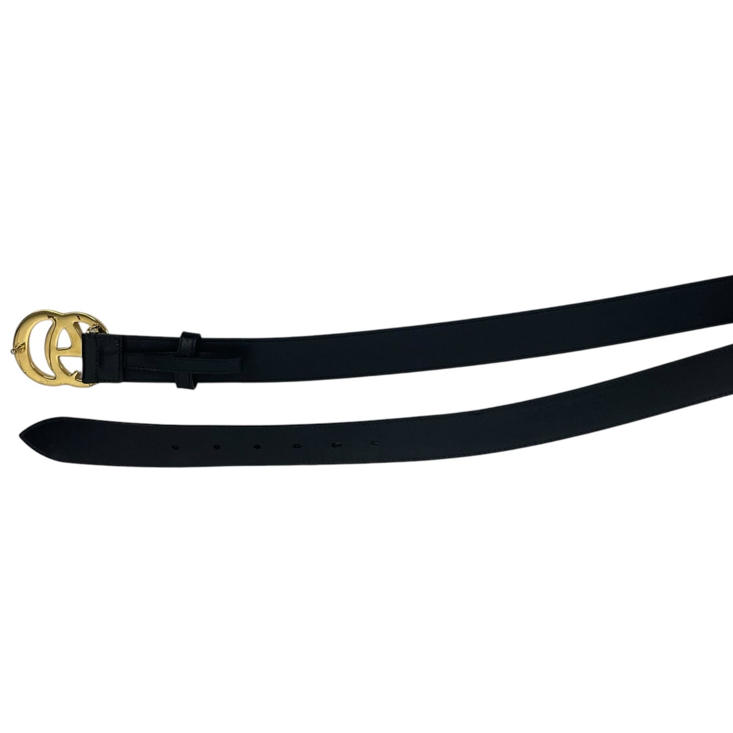 Gucci GG Marmot 30mm Thin Leather Belt Black Gold Buckle Men Size 105/42