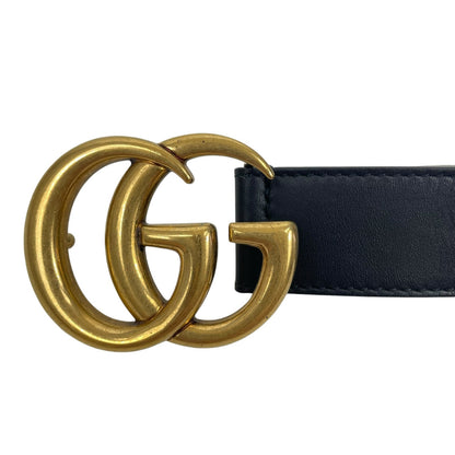 Gucci Marmot GG Logo Leather Thin Belt Black Gold Buckle Men Size 95/ 38