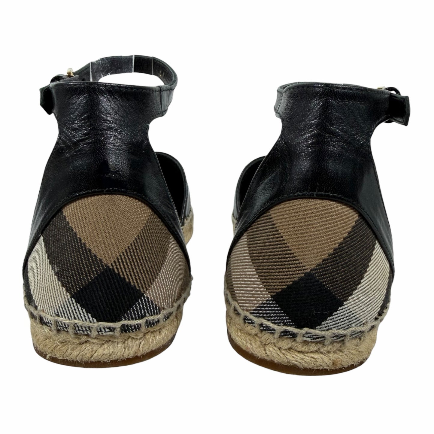 Burberry Abbington Nova Check Ankle Strap Espadrille Flats Black Size 41