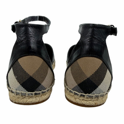 Burberry Abbington Nova Check Ankle Strap Espadrille Flats Black Size 41
