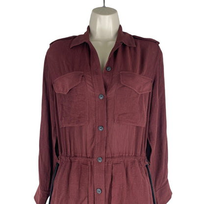 Rag & Bone Oasis Button Down Shirt Dress Waist Tie Deep Red Size XXS