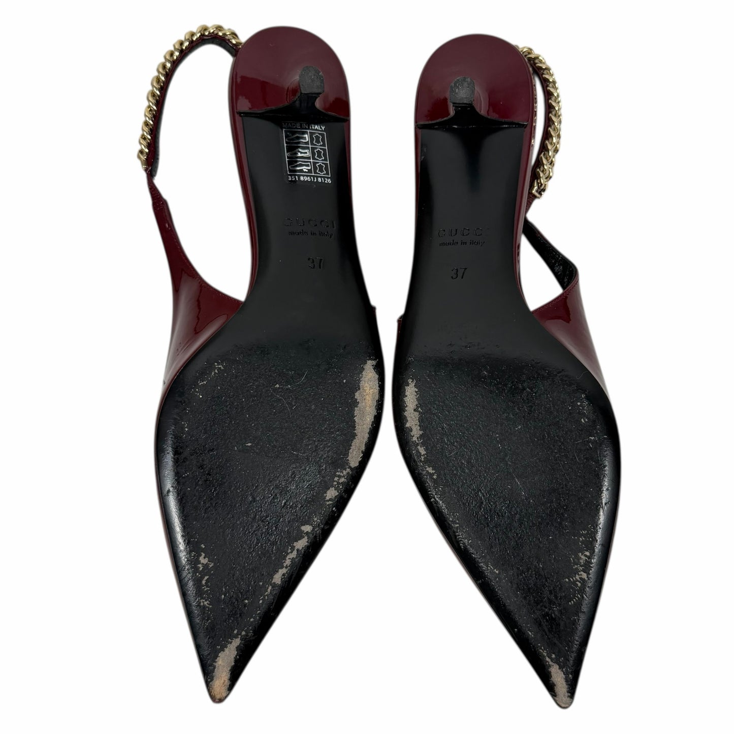 Gucci Signoria 45mm Patent Leather Slingback Pump Kitten Heel Red Size 37