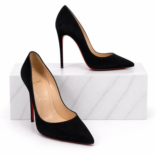 Christian Louboutin So Kate 120 Suede Pointed Toe Pumps Black Size 38