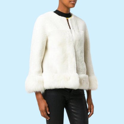 Loro Piana Collarless Fur Jacket White Lambskin Reversible Size 46 Large