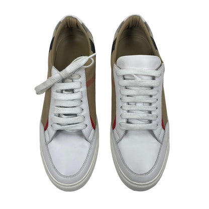 Burberry New Salmond Check Leather Sneakers Lace Up White Size 39.5