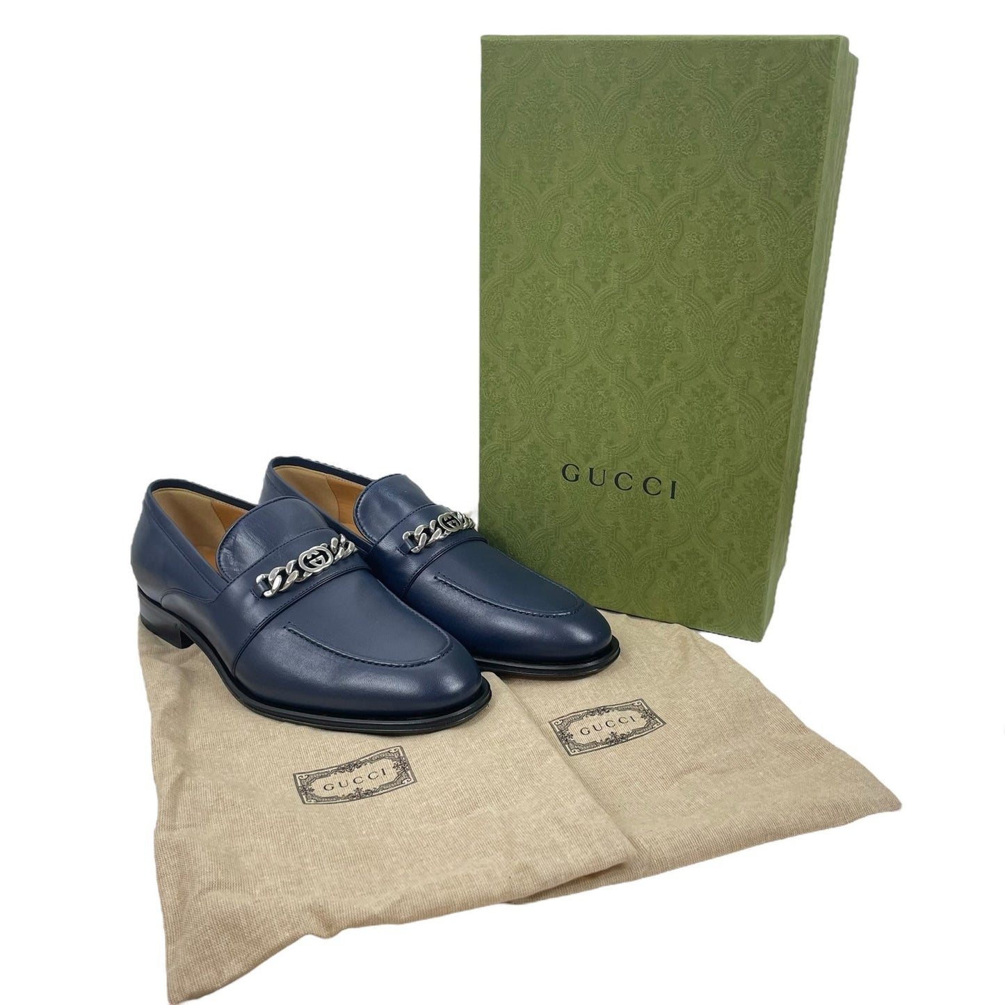 Gucci Interlocking GG Supple Lamb Leather Loafer Blue Size 9/ US 9.5