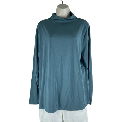 Jason Wu Mock Neck Long Sleeve Soft Jersey Top Teal Green Size 1X