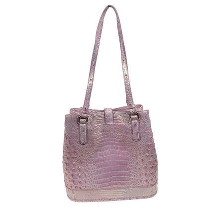 Brahmin Fiore Melboure Leather Bucket Bag Rose Water Pearl Pink Croc