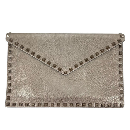 Valentino Garavani Rockstud Large Metallic Envelop Clutch Bag Bronze