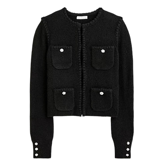 J. Crew Odette Sweater Lady Jacket with Jewel Buttons Black Size M