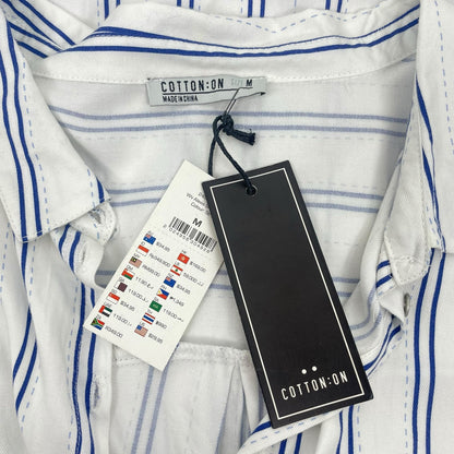 Cotton On Alexis Shirt Dress Sleeveless Belt Tie White Blue Size M