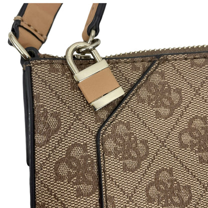 Guess Monogram Mini Crossbody Bag Brown Tan Pink