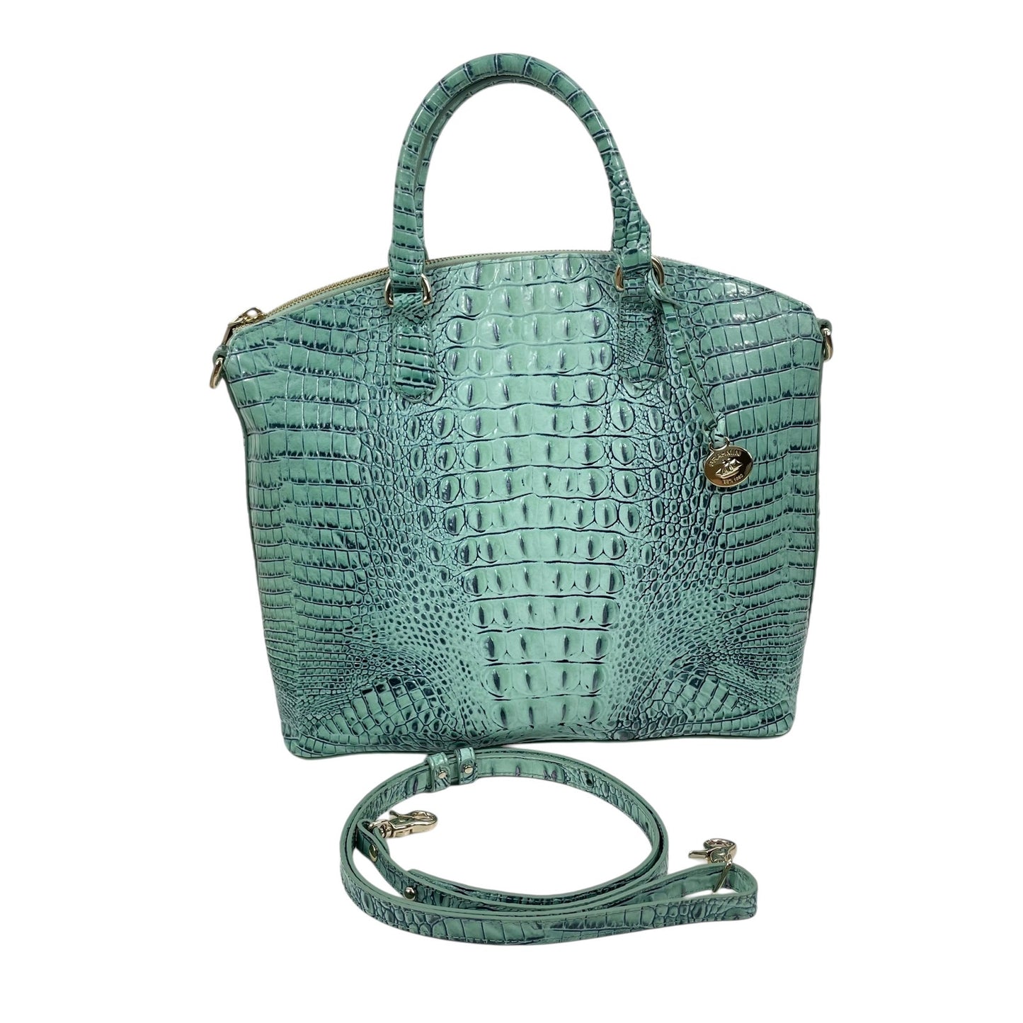 Brahmin Large Duxbury Satchel Bag Biscay Melbourne Blue Green Leather Croc