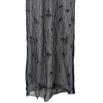 Adrianna Papell Embellished Column Gown Formal Dress Blue Silver Size 2